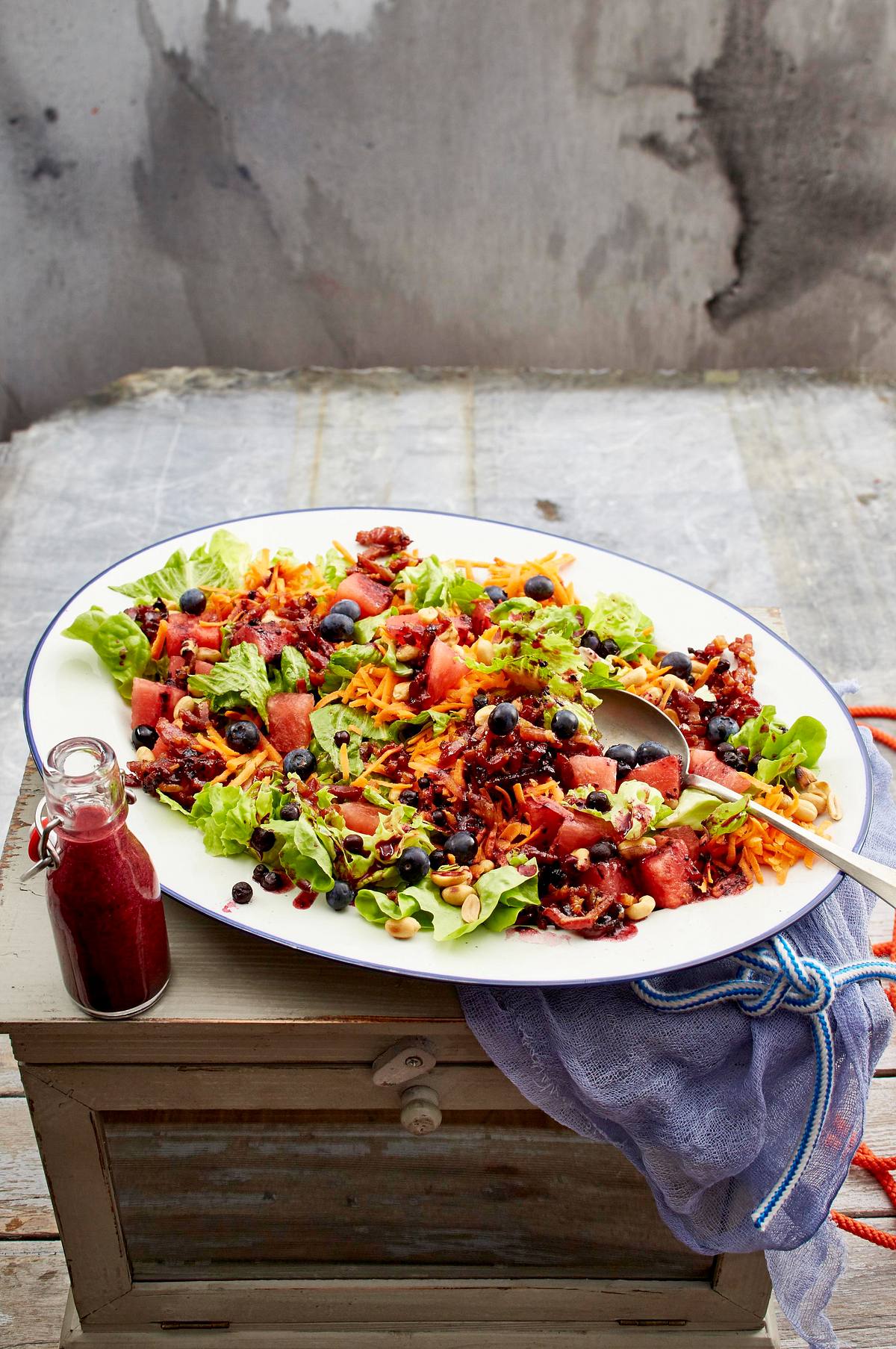 Melonensalat mit Ahornsirup-Speck-Croûtons Rezept