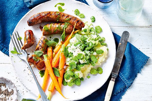 Merguez zu Minz-me-up-Pesto und Polenta Rezept Merguez zu Minz-me-up-Pesto und Polenta Rezept