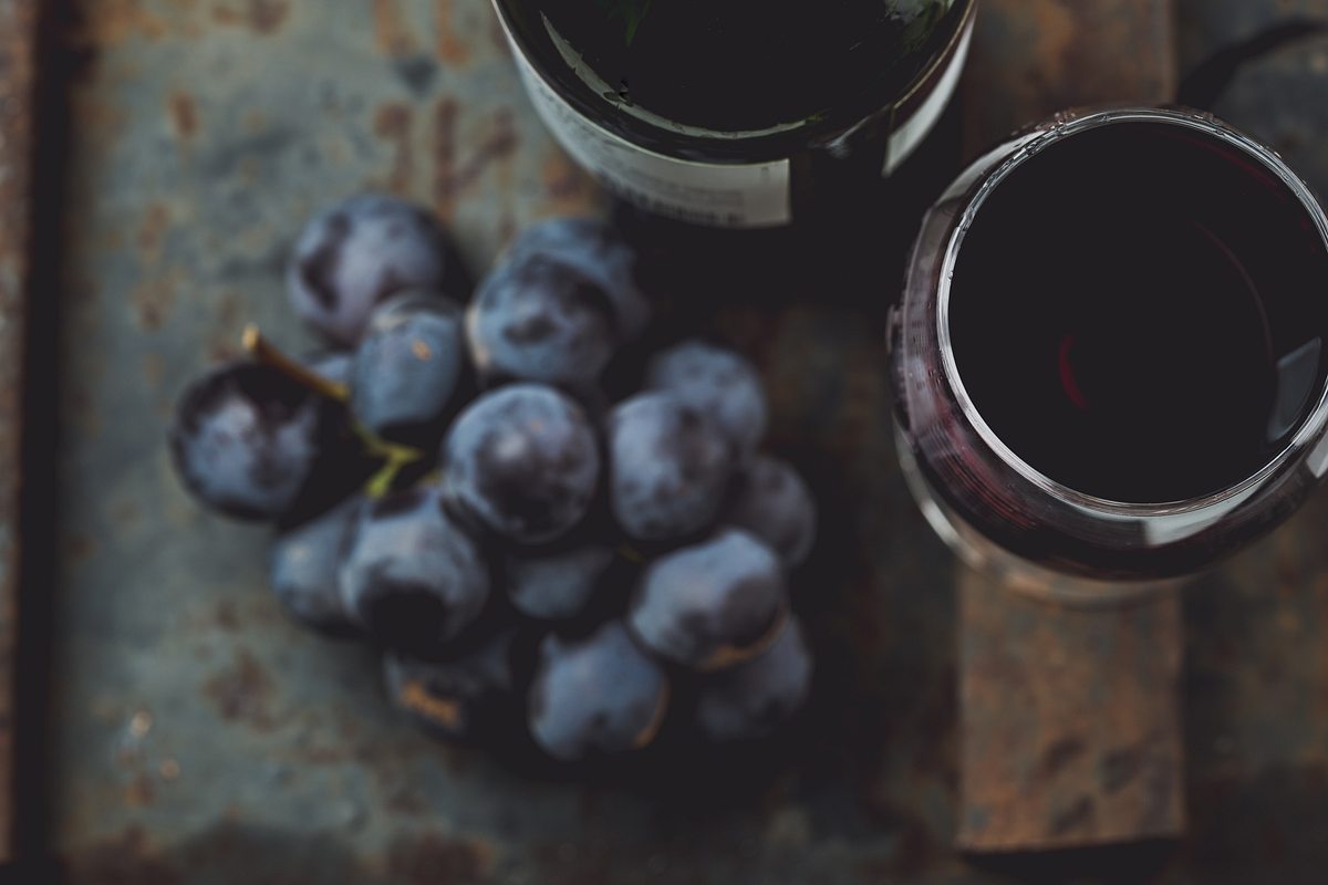 Merlot-Wein und Trauben