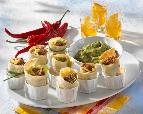 Mini-Enchiladas mit Guacamole (mit stückigen Tomaten) Rezept