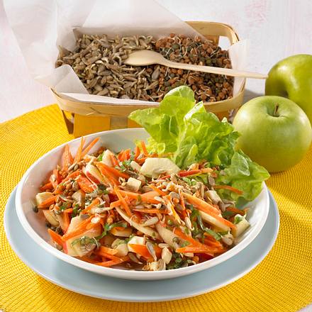 Möhren-Apfel-Salat mit Sonnenblumenkernen und Linsenkeimlingen Rezept
