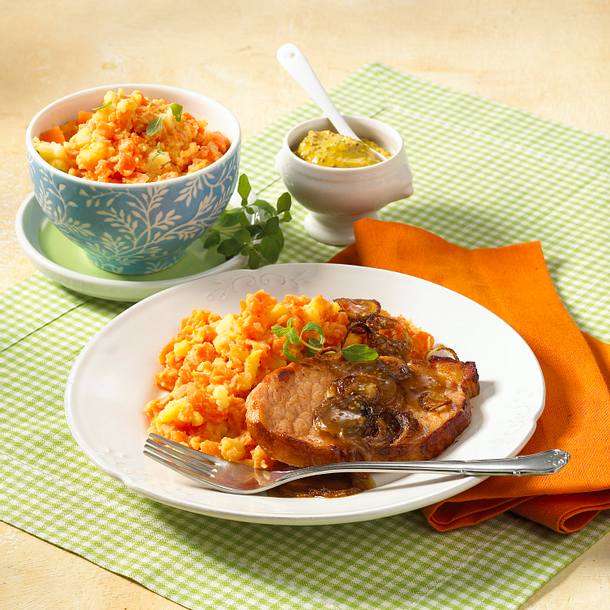 Möhren-Kartoffel-Püree mit Kasseler Rezept Möhren-Kartoffel-Püree mit Kasseler Rezept