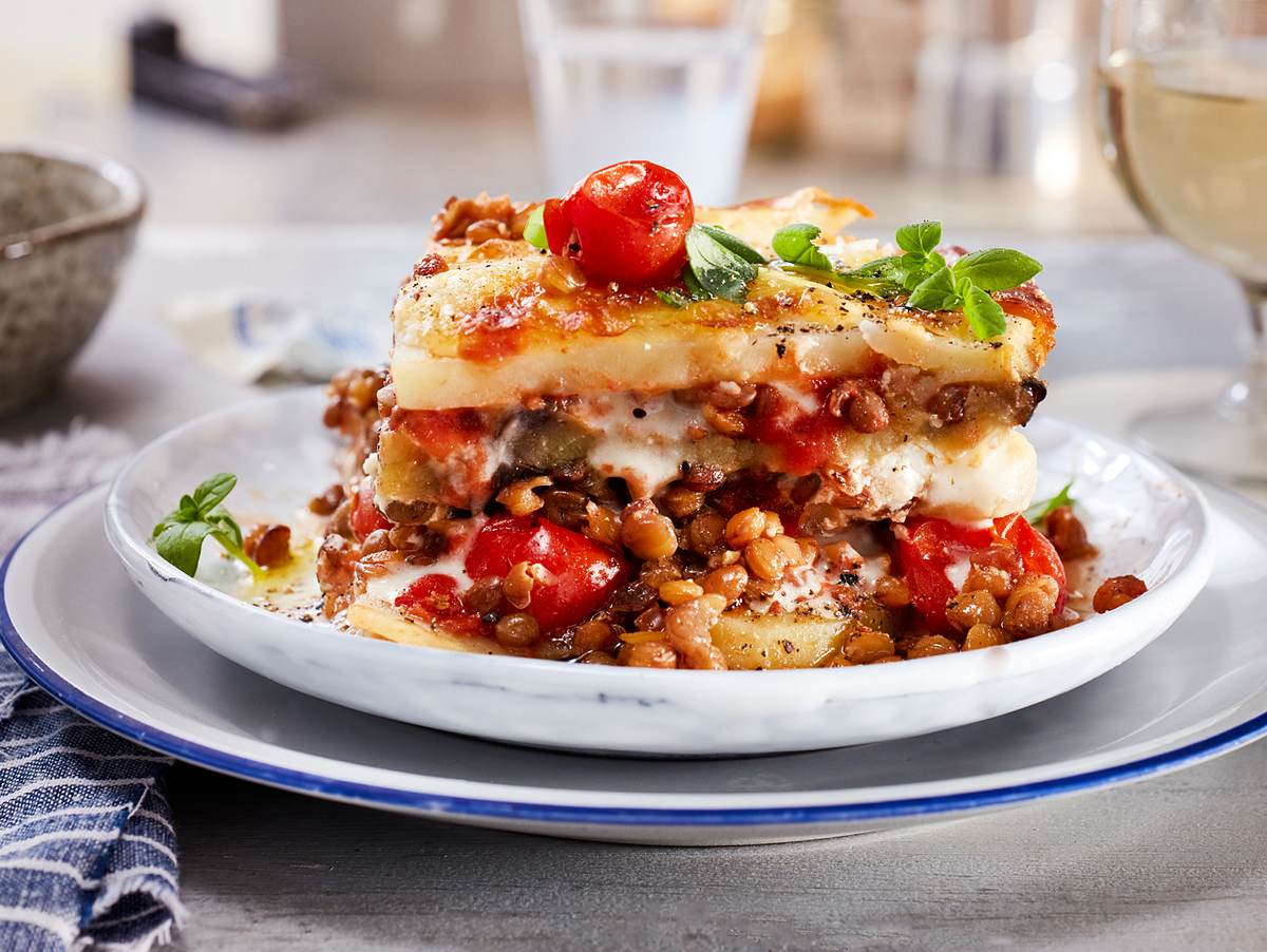 Moussaka mit Linsen und serienmäßigem Erfolg Rezept