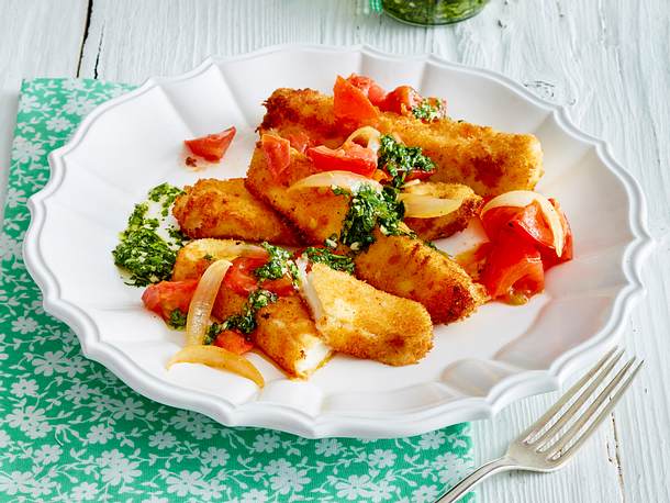 Mozzarella-Sticks mit geschmolzenen Tomaten und Mojo-Verde Rezept