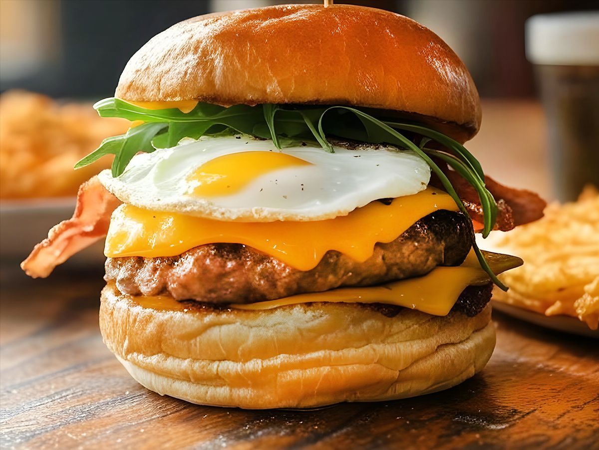 Frühstücks-Burger mit Rindfleisch, Bacon & Spiegelei Rezept Frühstücks-Burger mit Rindfleisch, Bacon & Spiegelei Rezept