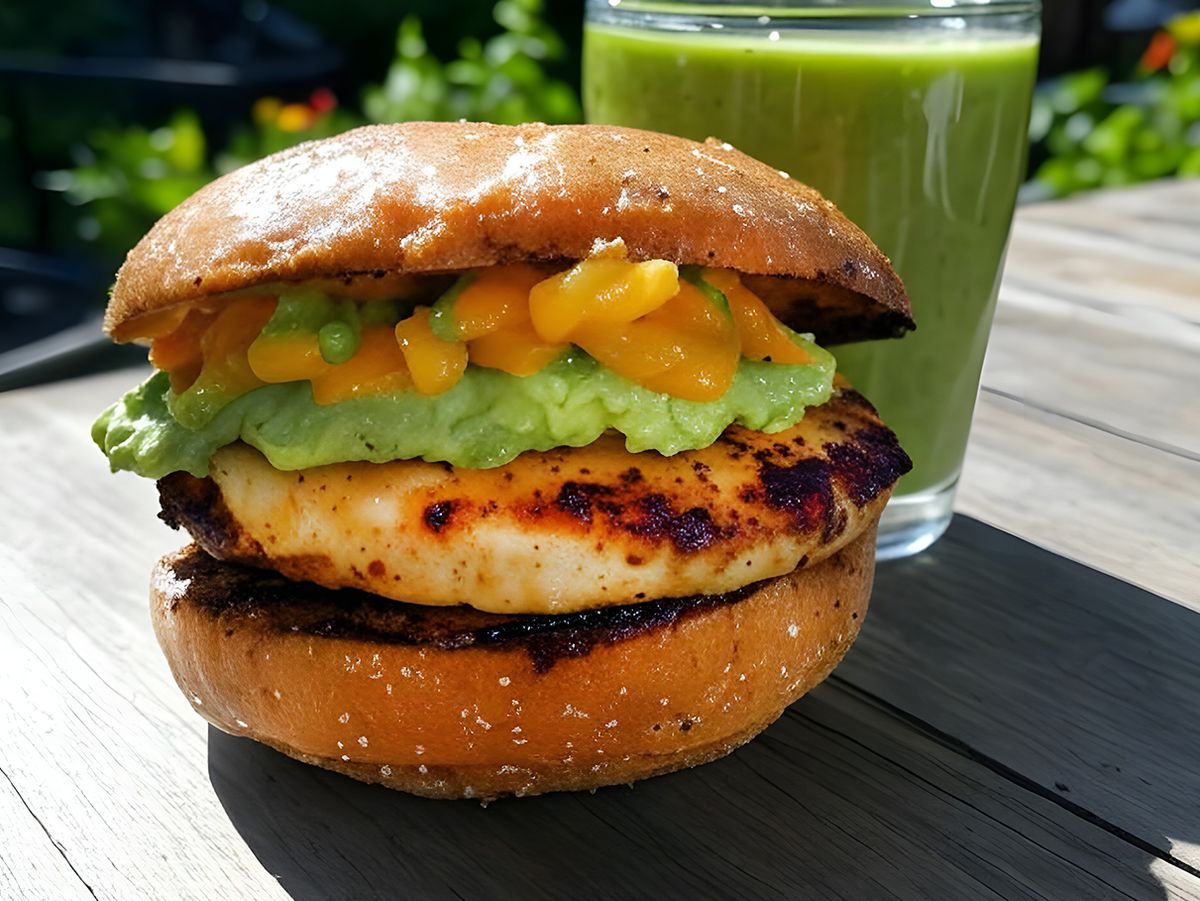 Halloumi-Mango-Burger mit frischer Mango-Jalapeño-Salsa Rezept Halloumi-Mango-Burger mit frischer Mango-Jalapeño-Salsa Rezept