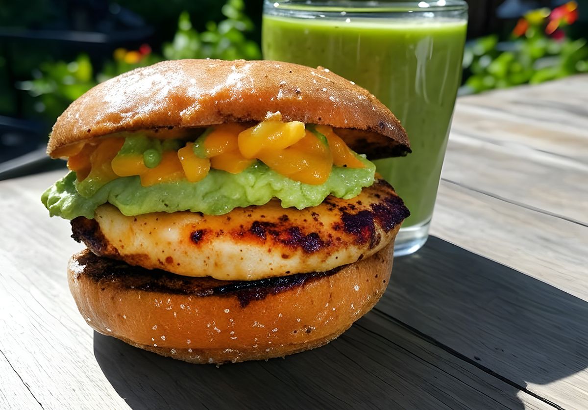 Halloumi-Mango-Burger mit frischer Mango-Jalapeño-Salsa Rezept Halloumi-Mango-Burger mit frischer Mango-Jalapeño-Salsa Rezept