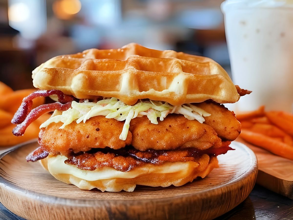 Knuspriger Chicken-Waffel-Burger Rezept Knuspriger Chicken-Waffel-Burger Rezept