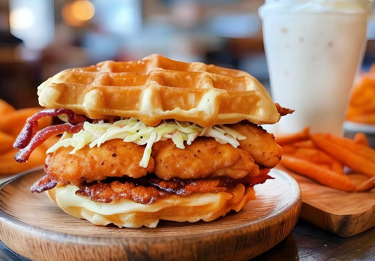 Knuspriger Chicken-Waffel-Burger Rezept Knuspriger Chicken-Waffel-Burger Rezept