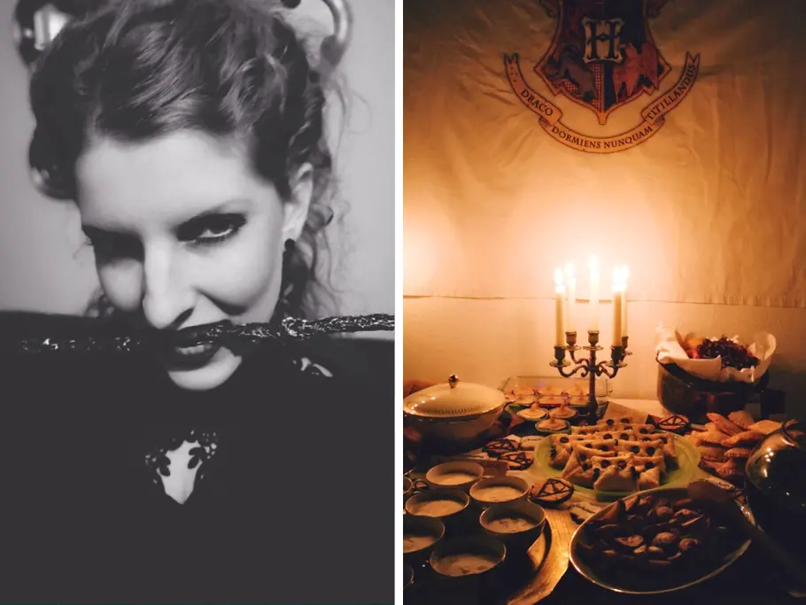 LECKER.de-Redakteurin Nicole ist Riesen-Harry-Potter-Fan LECKER.de-Redakteurin Nicole als Todesserin auf einer Harry-Potter-Party mit Buffet