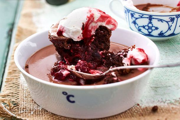 Nougat Panna Cotta mit Himbeer-Schokoküchlein Rezept
