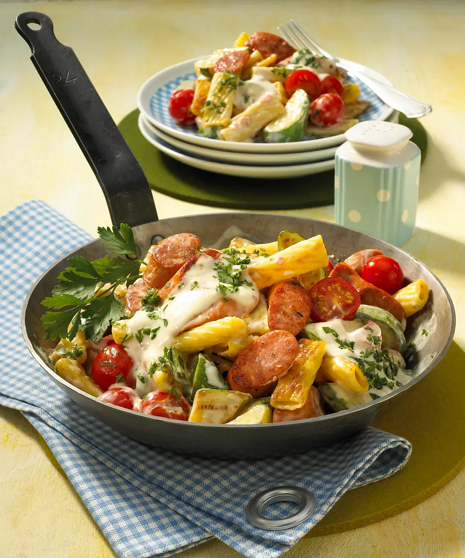 Nudel-Bratwurstpfanne Rezept