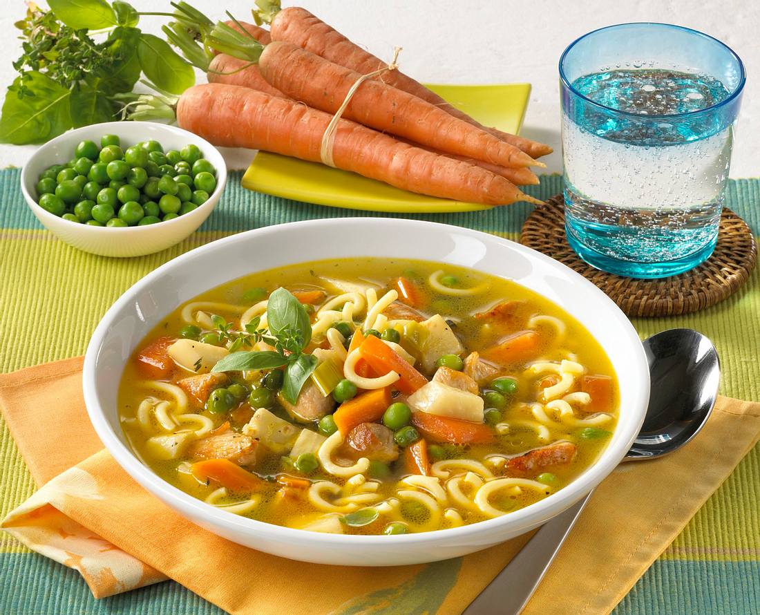 Nudel-Gemüsesuppe mit Putenbrust Rezept | LECKER
