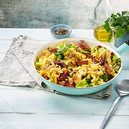 Nudelgröstl mit Kabanossi Rezept Nudelgröstl mit Kabanossi Rezept