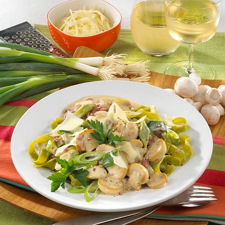 Nudeln mit Pilz-Speck-Soße Rezept