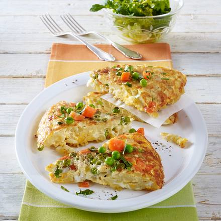 Nudelomelett mit Erbsen und Möhren (Snack) Rezept Nudelomelett mit Erbsen und Möhren (Snack) Rezept