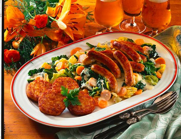 Nürnberger Würstchen auf Wirsinggemüse Rezept Nürnberger Würstchen auf Wirsinggemüse Rezept