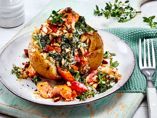 Ofenkartoffel mit Lachs & Spinat Rezept