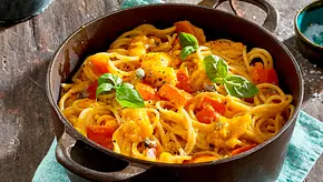 One-Pot-Kürbis-Spaghetti Rezept - Foto: LECKER @ Bauer Media Group One-Pot-Kürbis-Spaghetti Rezept - Foto: LECKER @ Bauer Media Group