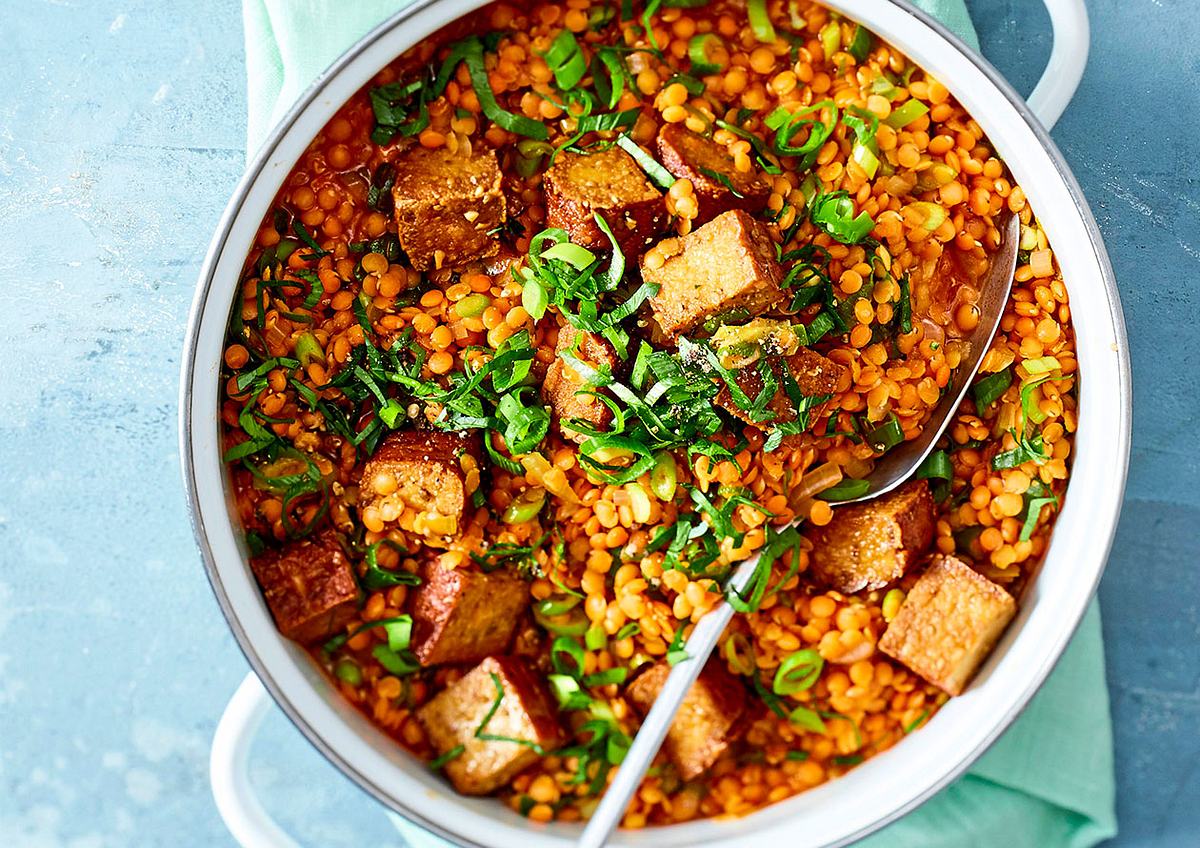 One-Pot- Rote-Linsen-Eintopf mit Tofu Rezept