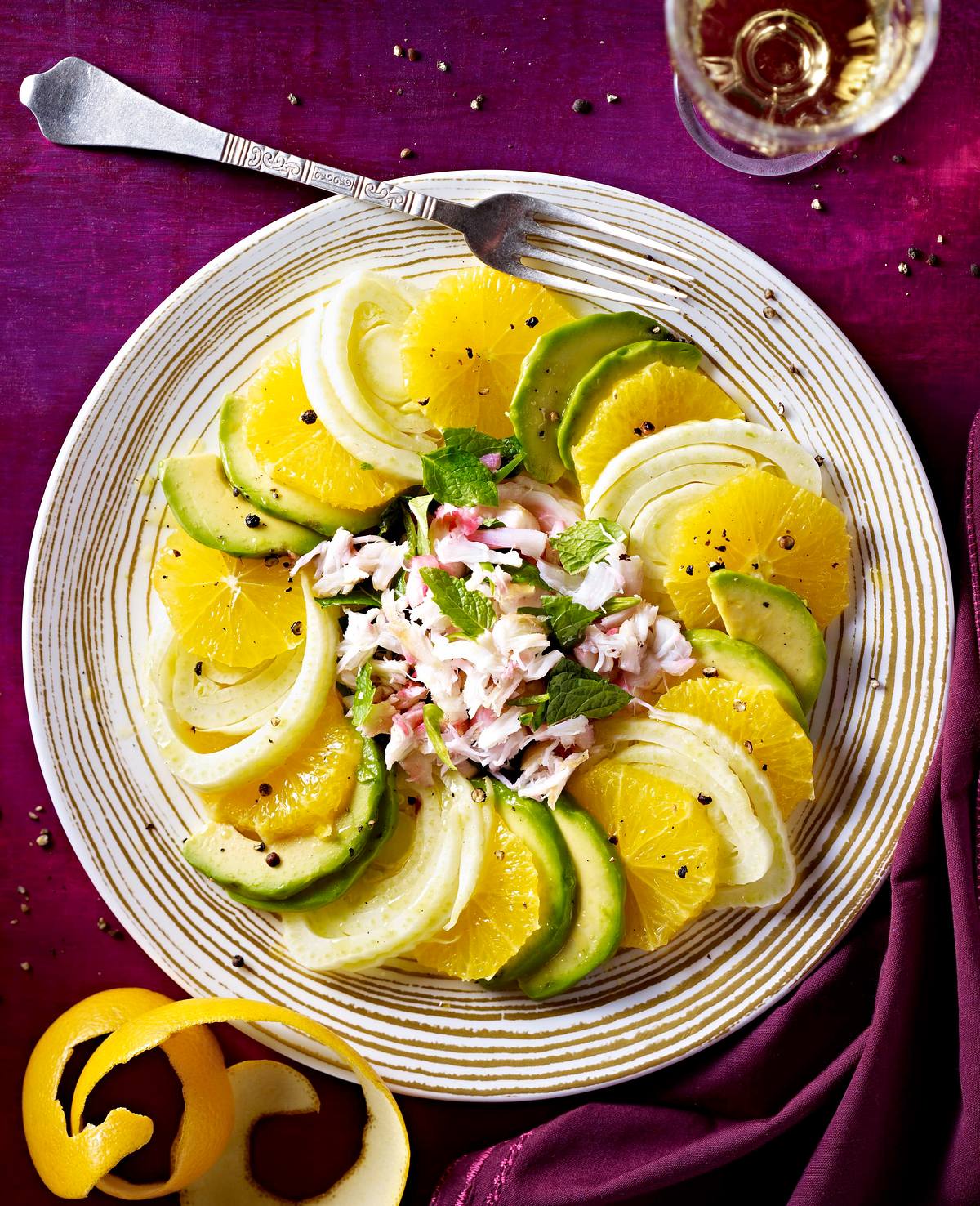 Orangen-Fenchel-Avocado-Salat mit Krebsfleisch Rezept