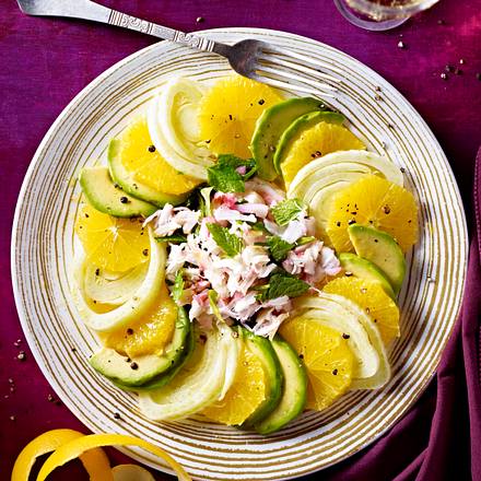 Orangen-Fenchel-Avocado-Salat mit Krebsfleisch Rezept Orangen-Fenchel-Avocado-Salat mit Krebsfleisch Rezept