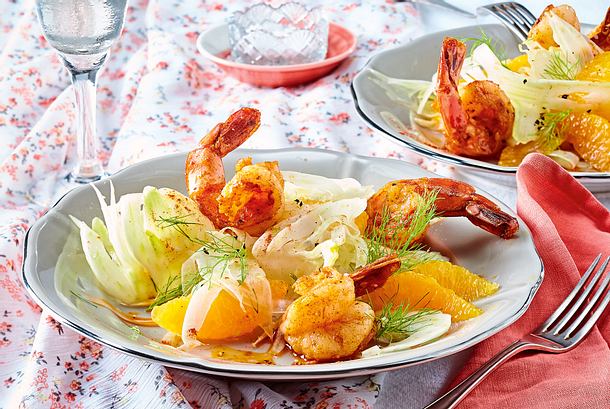 Orangen-Fenchel-Salat mit Garnelen Rezept Orangen-Fenchel-Salat mit Garnelen Rezept