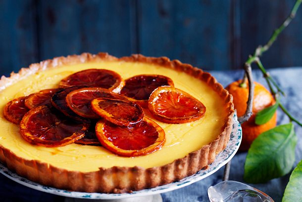 Orangen-Tarte mit kandierten Honig-Blutorangen Rezept