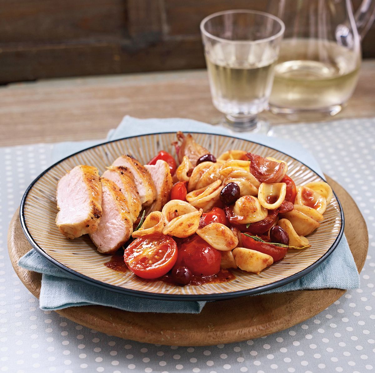 Orecchiette mit Hähnchen in Rotwein-Tomatensoße Rezept