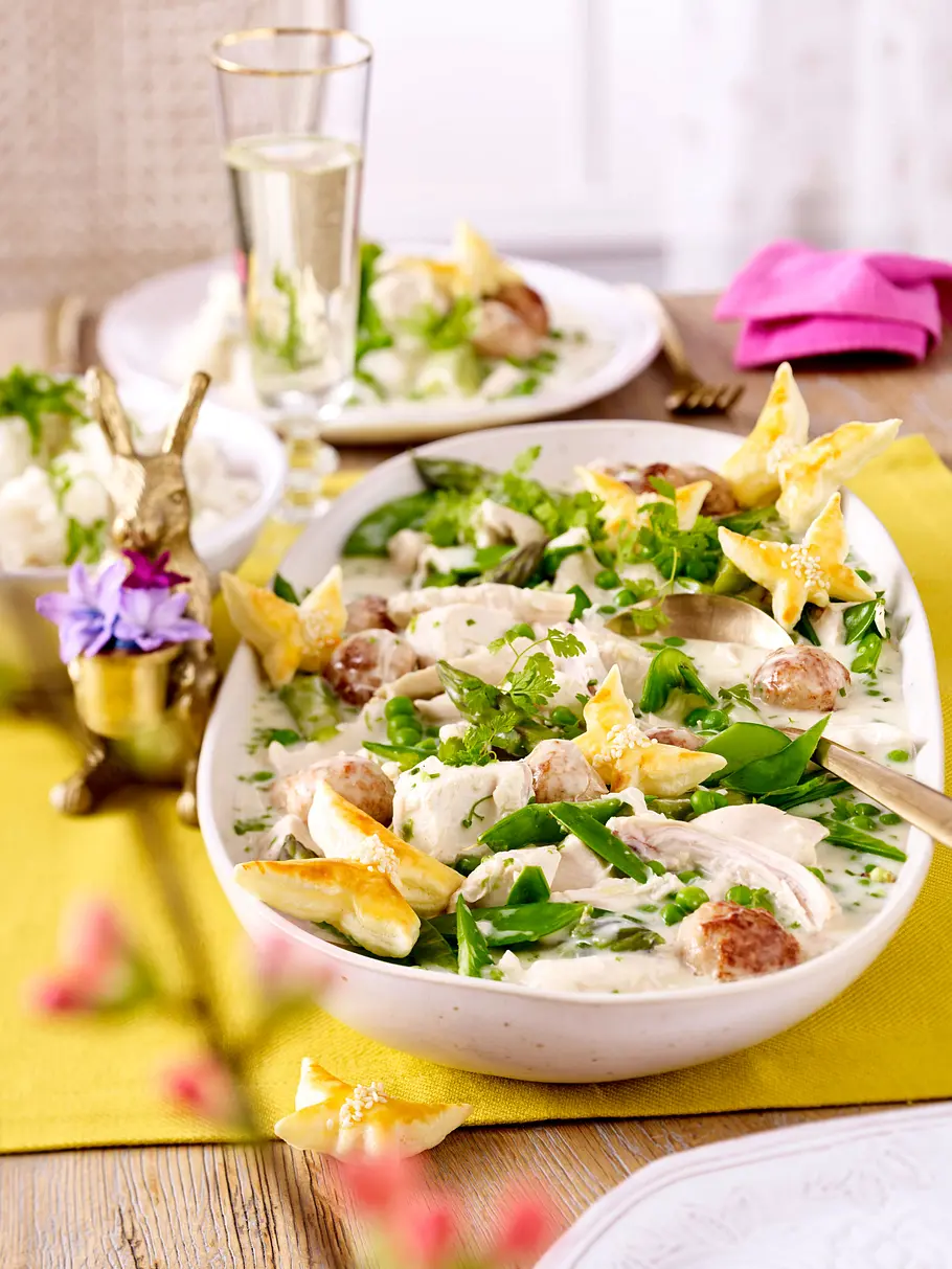 Osterbrunch – Grünes Hühnerfrikassee und Parmesan-Risotto Rezept