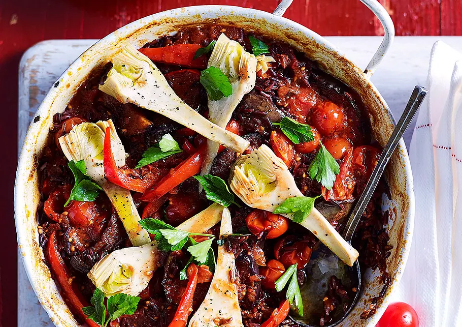 Paella de Verduras mit schwarzem Reis Rezept Paella de Verduras mit schwarzem Reis Rezept