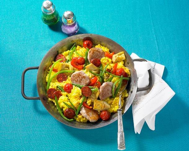 Paella mit Schweinefilet und Chorizo Rezept Paella mit Schweinefilet und Chorizo Rezept