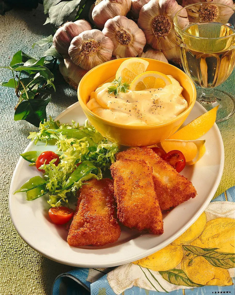 Panierter Heilbutt mit Aioli Rezept Panierter Heilbutt mit Aioli Rezept