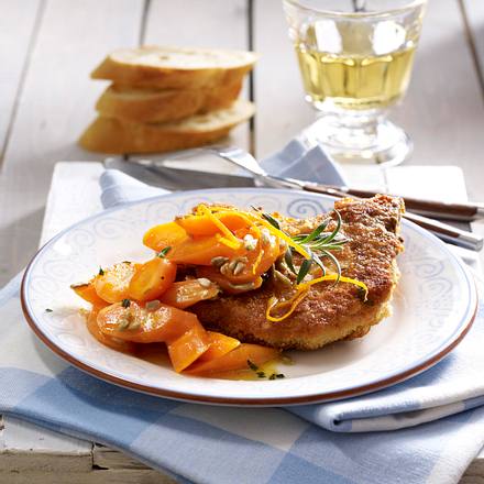 Paniertes Kotelett zu Honig-Möhren Rezept Paniertes Kotelett zu Honig-Möhren Rezept