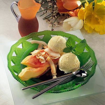 Papayaspalten und Vanilleeis Rezept