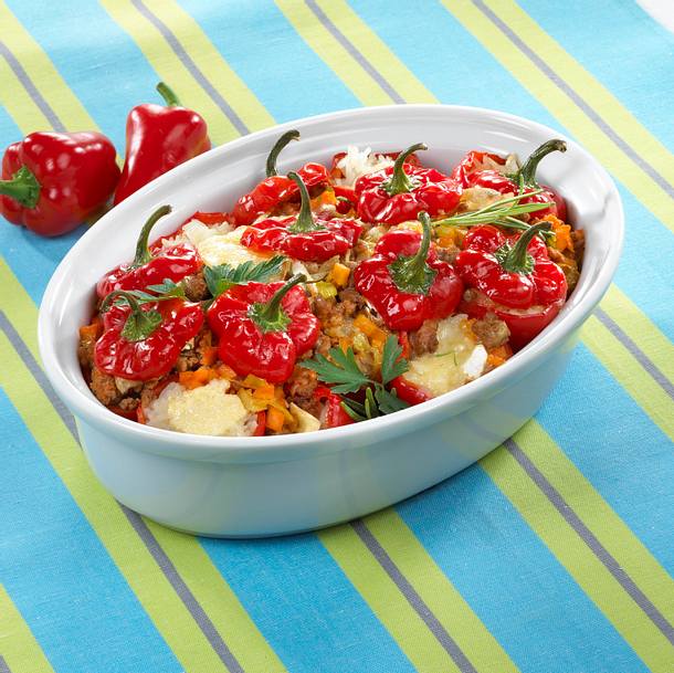 Paprika-Auflauf mit Bolognese-Soße Rezept Paprika-Auflauf mit Bolognese-Soße Rezept