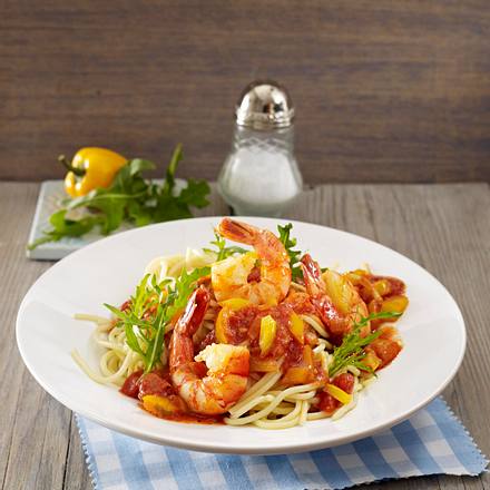 Pasta mit Garnelen und Paprikasoße Rezept