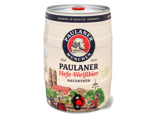 Paulaner Hefe-Weißbier Naturtrüb 5 l Bierfass mit Zapfhahn, pfandfrei