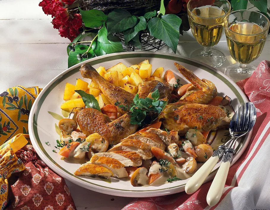 Perlhuhn auf Gemüse Rezept Perlhuhn auf Gemüse Rezept
