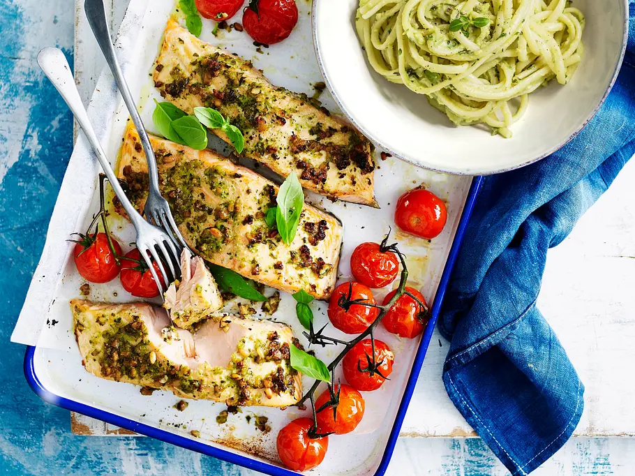 Pesto-Lachs aus dem Ofen Rezept Pesto-Lachs aus dem Ofen Rezept