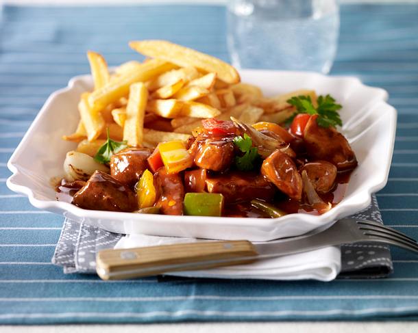 Pfannen-Schaschlik zu Pommes Rezept Pfannen-Schaschlik zu Pommes Rezept