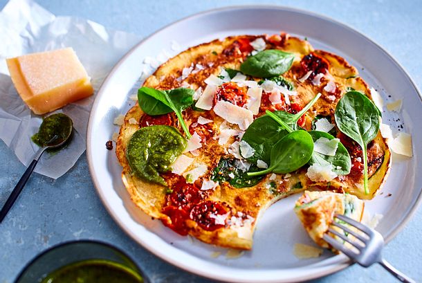 Pfannkuchen Frittata Mit Spinat Und Tomaten Rezept Lecker