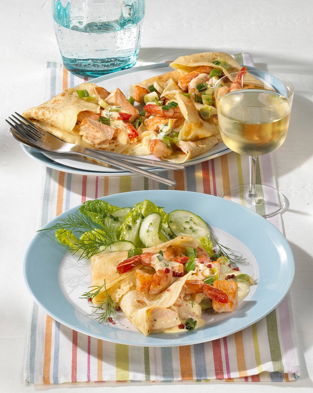 Pfannkuchen mit Lachs und Shrimps Rezept