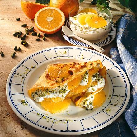 Pfannkuchen mit Orangen-Pistazien-Quark Rezept