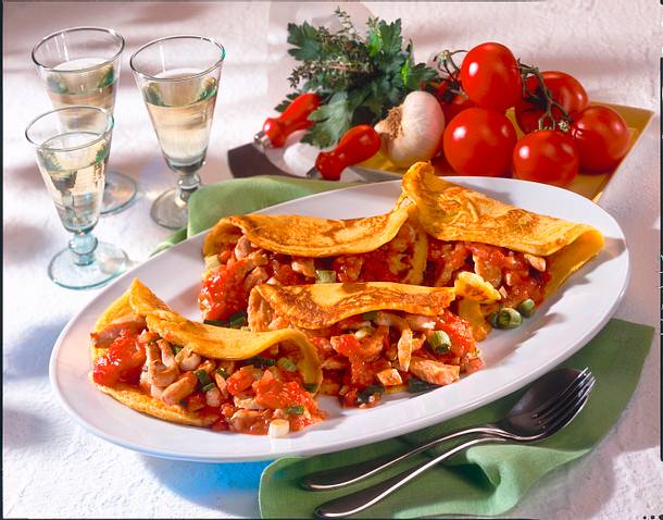 Pfannkuchen mit Putengeschnetzeltem Rezept Pfannkuchen mit Putengeschnetzeltem Rezept