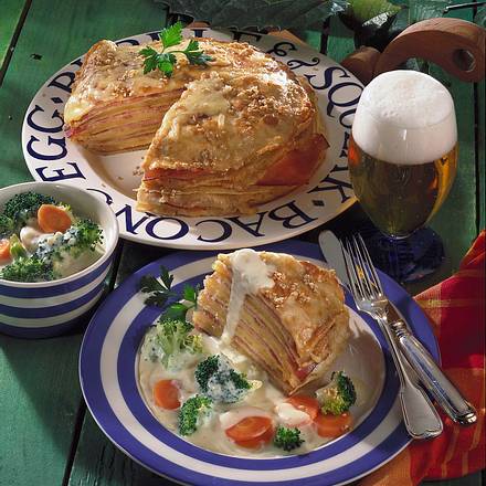 Pfannkuchen-Turm mit Schinken & Gouda Rezept Pfannkuchen-Turm mit Schinken & Gouda Rezept