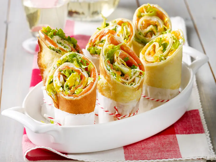 Pfannkuchen-Wraps mit Frischkäse-Lachs-Füllung Rezept