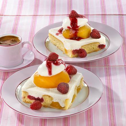 Pfirsich-Melba-Blechkuchen Rezept