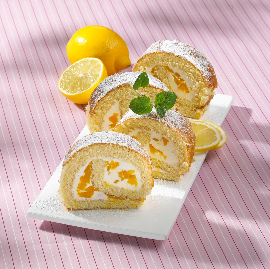 Pfirsich-Zitronen-Biskuitrolle (Diabetiker) Rezept
