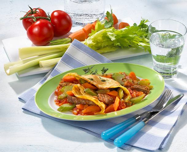 Pikante Crêpes mit Schweinegeschnetzeltem Rezept Pikante Crêpes mit Schweinegeschnetzeltem Rezept